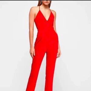 NWT Express Deep V Red Spaghetti Strap Jumpsuit Size XS